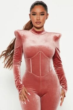 Fashion Nova Jumpsuits More Than You Know Velvet Jumpsuit - Pink