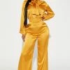 Fashion Nova Emily Satin Jumpsuit - Mustard Jumpsuits
