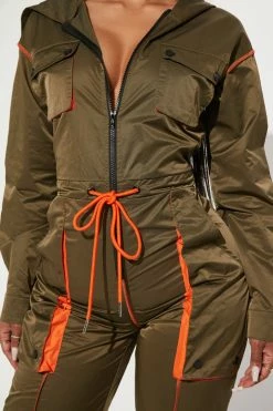 Fashion Nova Jessie Windbreaker Jumpsuit - Olive