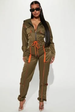 Fashion Nova Jessie Windbreaker Jumpsuit - Olive