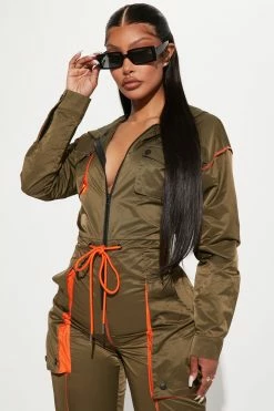 Fashion Nova Jessie Windbreaker Jumpsuit - Olive