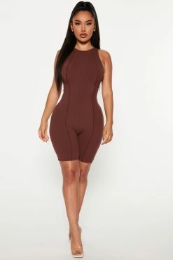 Fashion Nova Ezra Snatched Romper - Chestnut