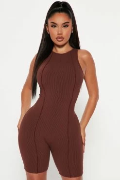 Fashion Nova Ezra Snatched Romper - Chestnut