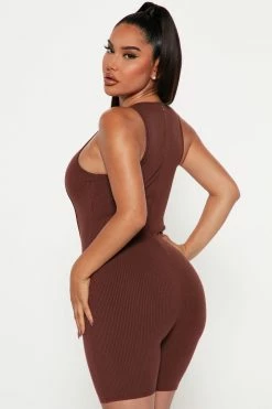 Fashion Nova Ezra Snatched Romper - Chestnut