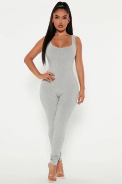 Fashion Nova Maeve Scoop Neck Snatched Jumpsuit - Heather Grey