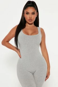 Fashion Nova Maeve Scoop Neck Snatched Jumpsuit - Heather Grey