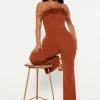 Fashion Nova Tahlia Feather Jumpsuit - Camel Jumpsuits