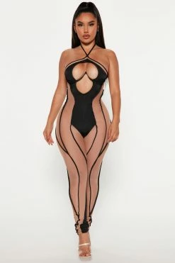 Fashion Nova Jumpsuits Just What You Need Mesh Jumpsuit - Black