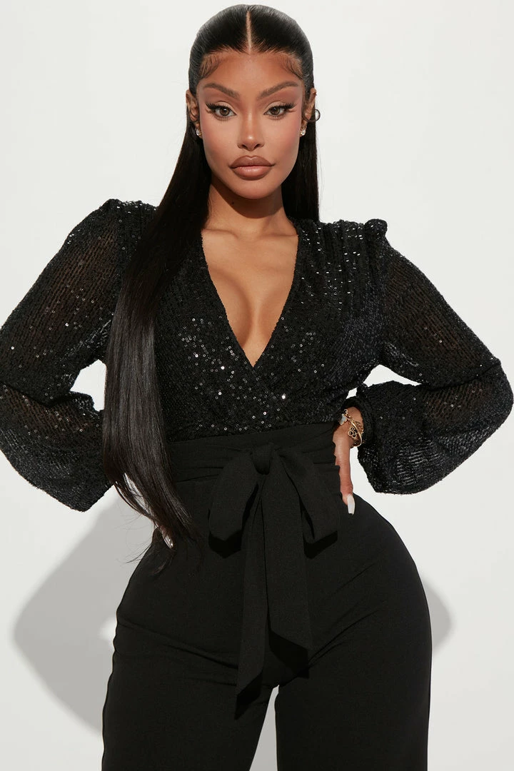 Fashion Nova Nice Date Night Sequin Jumpsuit - Black Jumpsuits