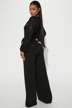Fashion Nova Nice Date Night Sequin Jumpsuit - Black Jumpsuits