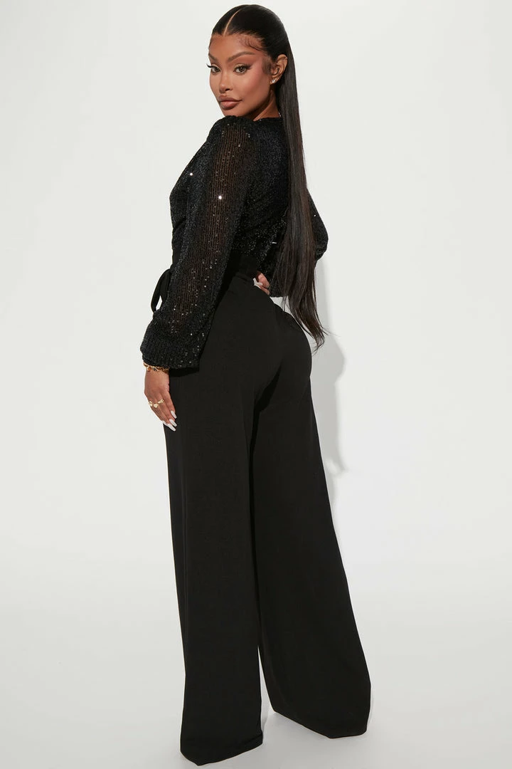 Fashion Nova Nice Date Night Sequin Jumpsuit - Black Jumpsuits