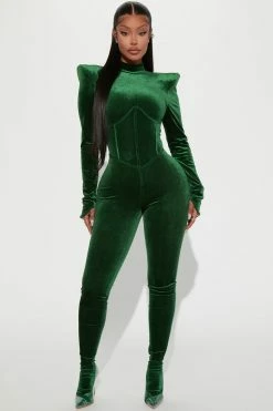 Fashion Nova More Than You Know Velvet Jumpsuit - Hunter Jumpsuits