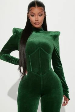 Fashion Nova More Than You Know Velvet Jumpsuit - Hunter Jumpsuits