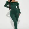 Fashion Nova Jumpsuits All About Us Feather Jumpsuit - Kelly Green