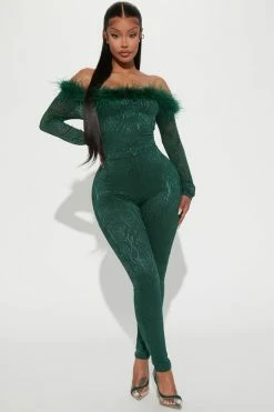 Fashion Nova Jumpsuits All About Us Feather Jumpsuit - Kelly Green