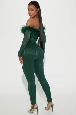 Fashion Nova Jumpsuits All About Us Feather Jumpsuit - Kelly Green