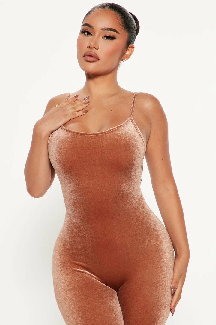 Fashion Nova Always This Velvet Jumpsuit - Brown