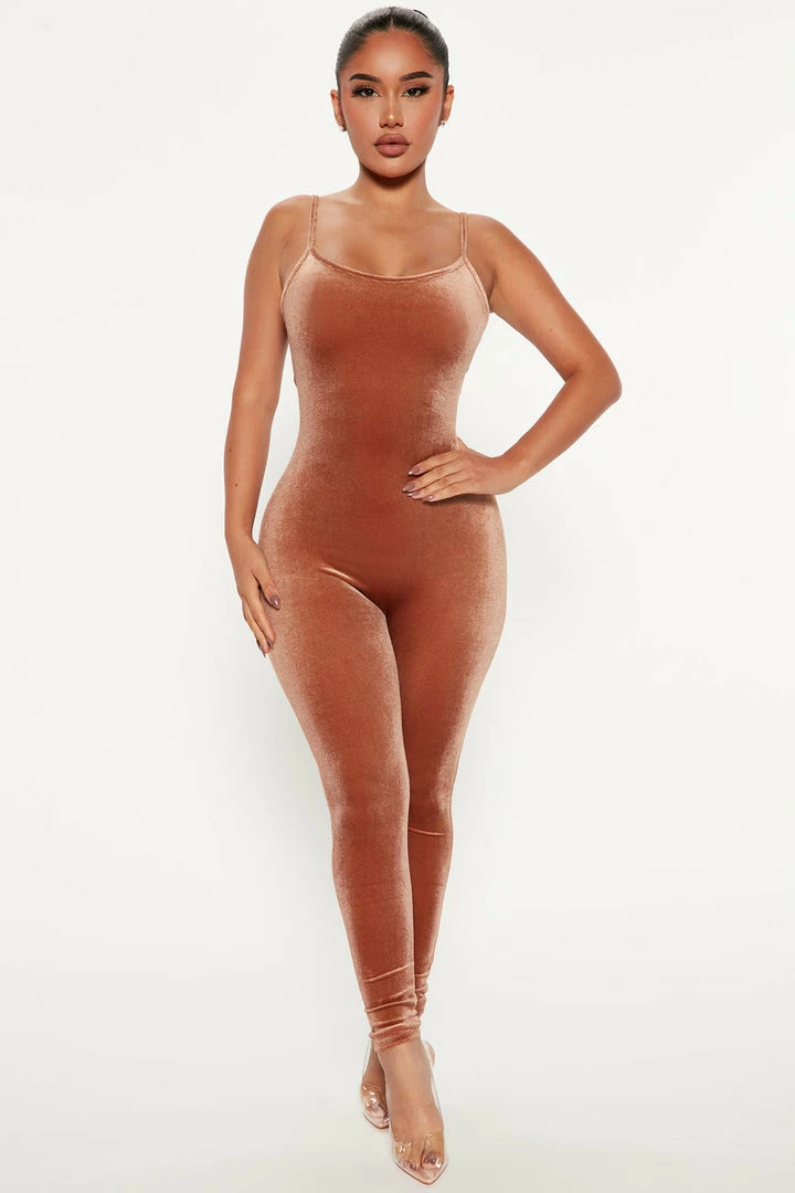 Fashion Nova Always This Velvet Jumpsuit - Brown