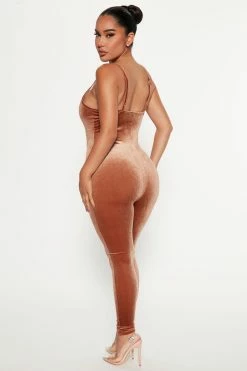 Fashion Nova Always This Velvet Jumpsuit - Brown