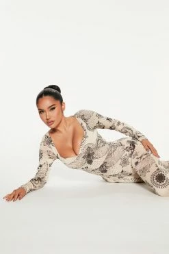 Fashion Nova Above The Rest Printed Jumpsuit - Nude