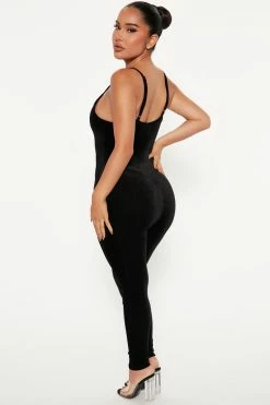 Fashion Nova Jumpsuits Always This Velvet Jumpsuit - Black