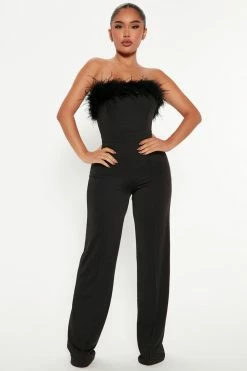 Fashion Nova Jumpsuits Amber Feather Jumpsuit - Black