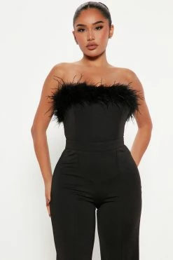 Fashion Nova Jumpsuits Amber Feather Jumpsuit - Black
