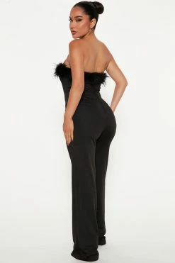 Fashion Nova Jumpsuits Amber Feather Jumpsuit - Black