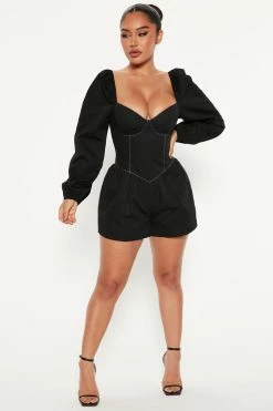 Fashion Nova Hailey Romper - Black Rompers