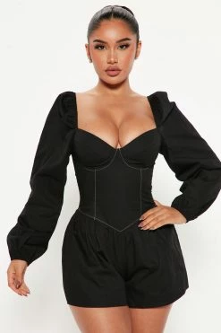 Fashion Nova Hailey Romper - Black Rompers