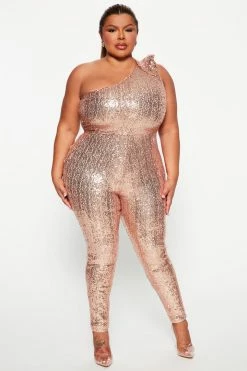 Fashion Nova Jumpsuits Born To Shine Sequin Jumpsuit - Rose Gold