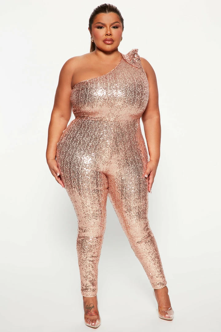 Fashion Nova Jumpsuits Born To Shine Sequin Jumpsuit - Rose Gold