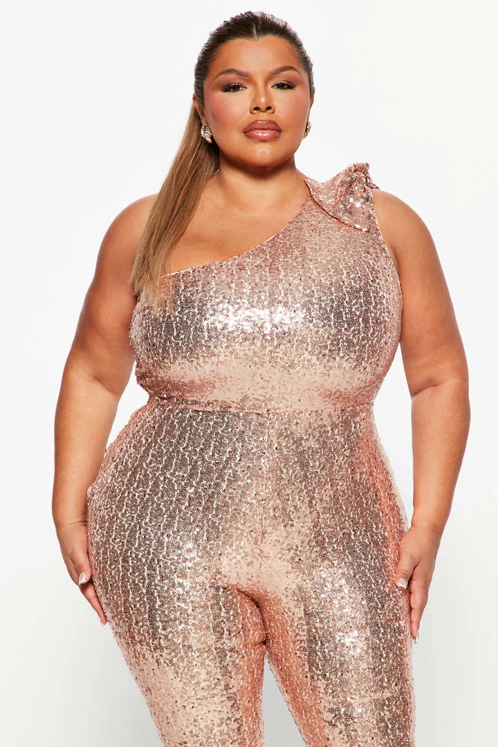 Fashion Nova Jumpsuits Born To Shine Sequin Jumpsuit - Rose Gold