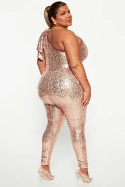 Fashion Nova Jumpsuits Born To Shine Sequin Jumpsuit - Rose Gold
