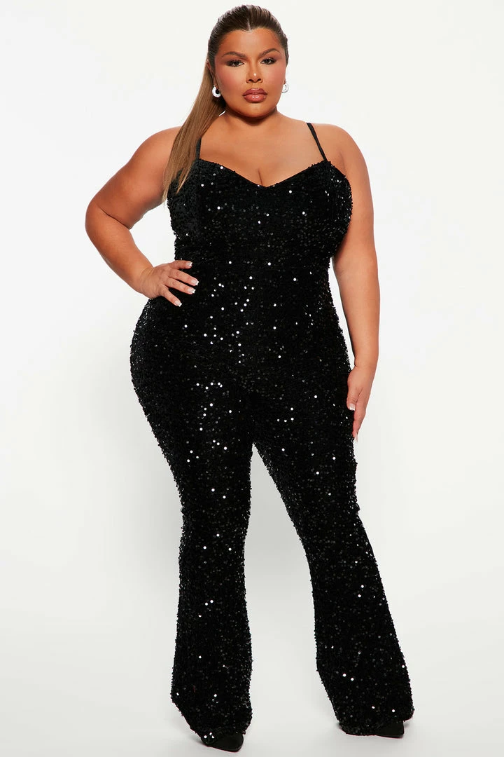 Fashion Nova Party All Night Sequin Jumpsuit - Black Jumpsuits