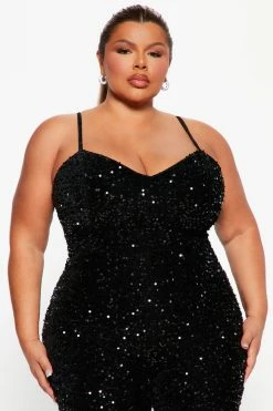 Fashion Nova Party All Night Sequin Jumpsuit - Black Jumpsuits
