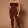 Fashion Nova Brianna Feather Jumpsuit - Chocolate