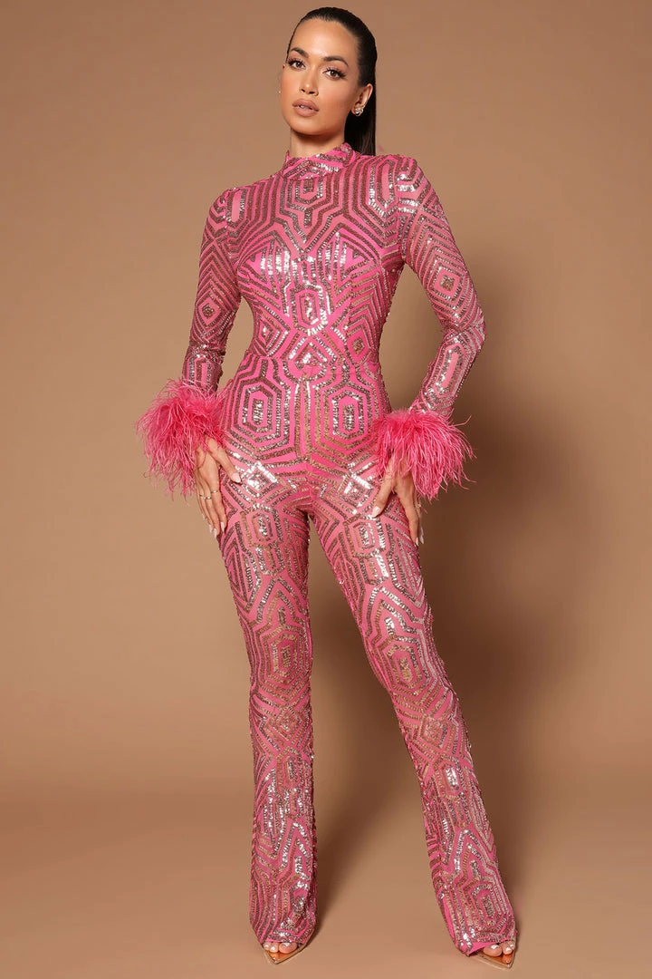 Fashion Nova Jumpsuits Katrina Sequin Mesh Jumpsuit - Pink