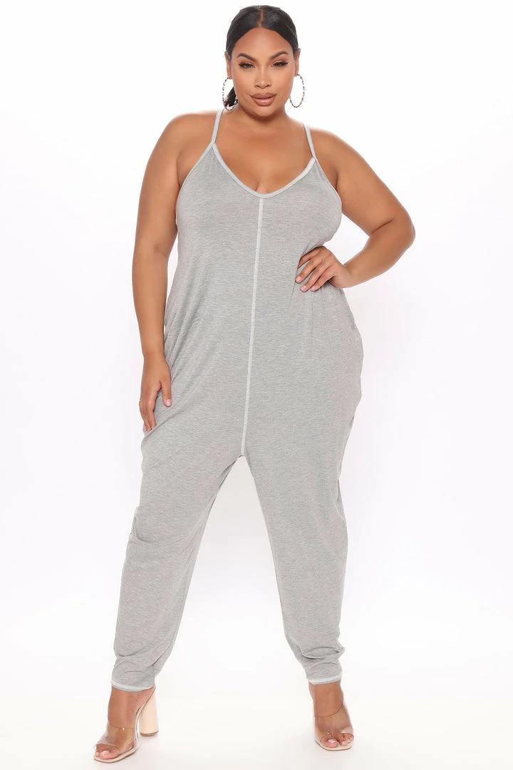 Fashion Nova Martin Tank Super Slouchy Jumpsuit - Heather Grey