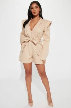 Fashion Nova Just A Business Call Romper - Beige