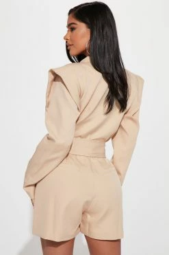 Fashion Nova Just A Business Call Romper - Beige