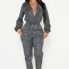 Fashion Nova Out For The Night Jumpsuit - Silver Jumpsuits