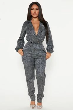 Fashion Nova Out For The Night Jumpsuit - Silver Jumpsuits