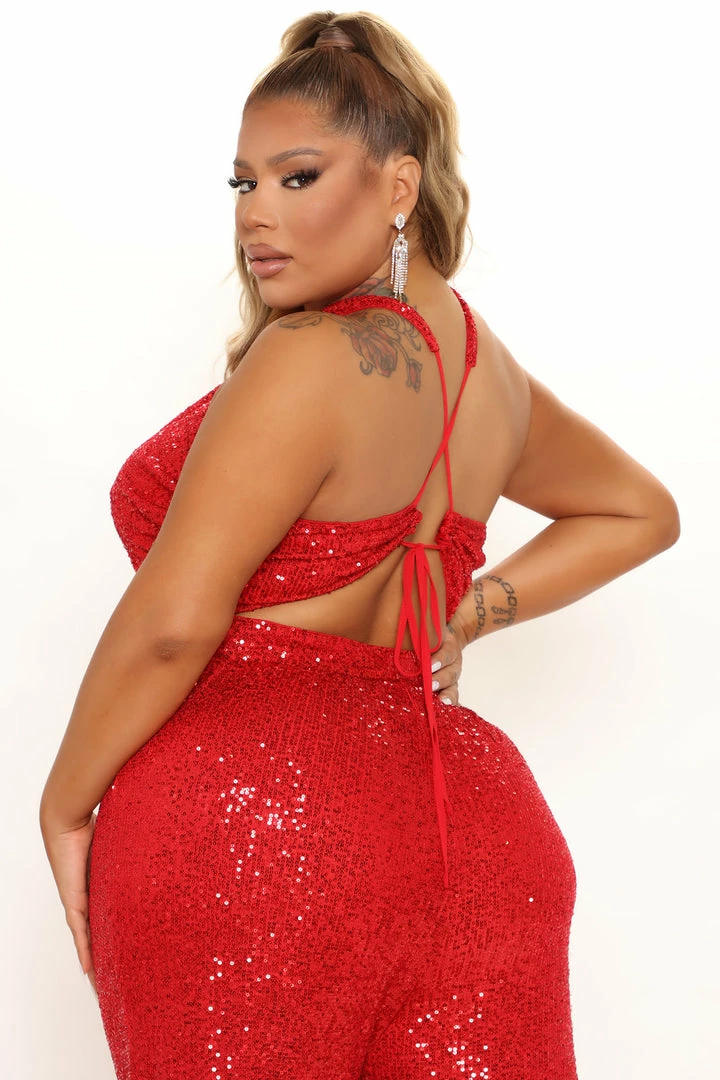 Fashion Nova Wide Leg Jumpsuits Shine On Sequin Jumpsuit - Red