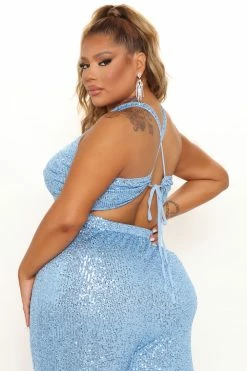 Fashion Nova Wide Leg Jumpsuits Shine On Sequin Jumpsuit - Blue