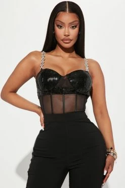 Fashion Nova Love Is A Gamble Corset Jumpsuit - Black