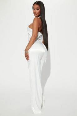 Fashion Nova Jumpsuits Love Spell Satin Jumpsuit - White