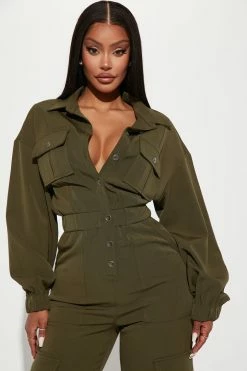 Fashion Nova Out For A Ride Jumpsuit - Olive Jumpsuits