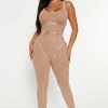 Fashion Nova Jumpsuits Maddie Ribbed Jumpsuit - Taupe