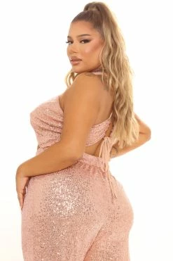 Fashion Nova Shine On Sequin Jumpsuit - Rose Gold